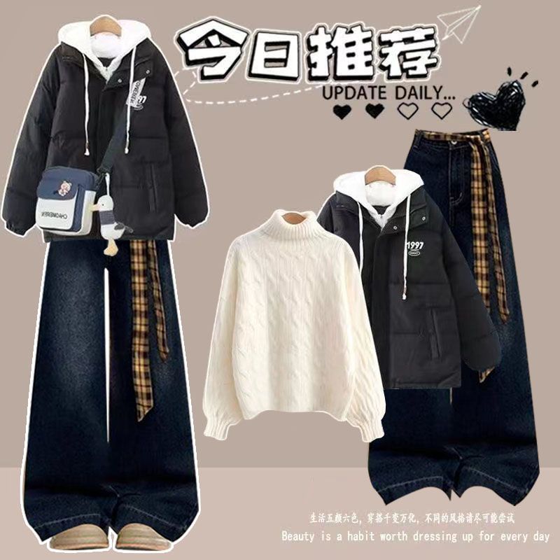 12到13一15岁大童女装秋冬套装初中学生羽绒棉服外套休闲裤三件套