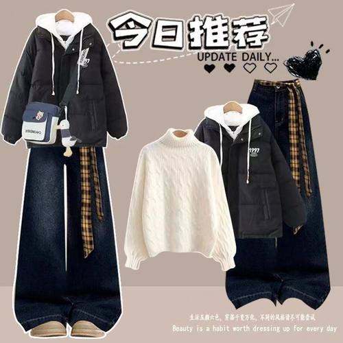 12到13一15岁大童女装秋冬套装初中学生羽绒棉服外套休闲裤三件套