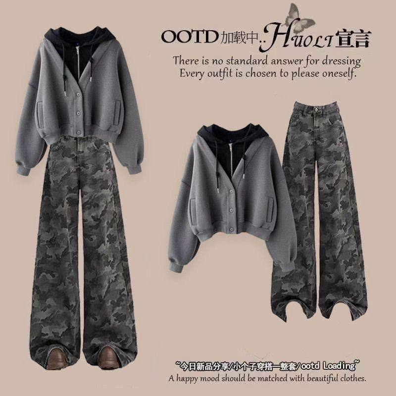 学院风时尚穿搭一整套少女春季慵懒风连帽卫衣初中生牛仔裤两件套,女装/女士精品,时尚套装,淘宝优惠券,粉丝福利购,淘宝优惠卷