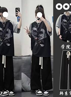 夏季女学生短袖休闲裤两件套