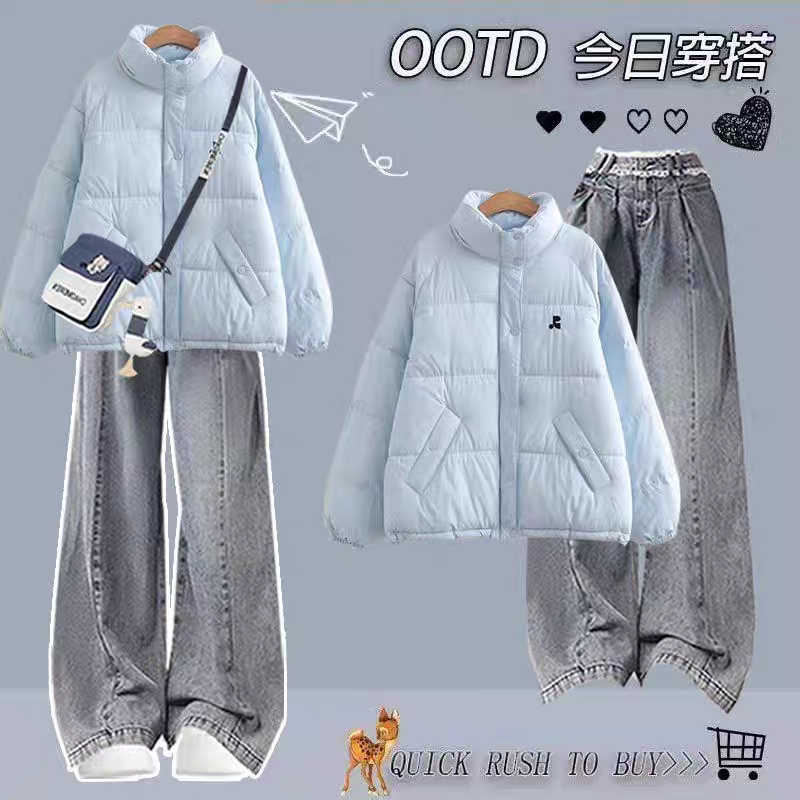 女童秋冬套装羽绒棉服2025新款12岁13中大童15学生洋气网红牛仔裤