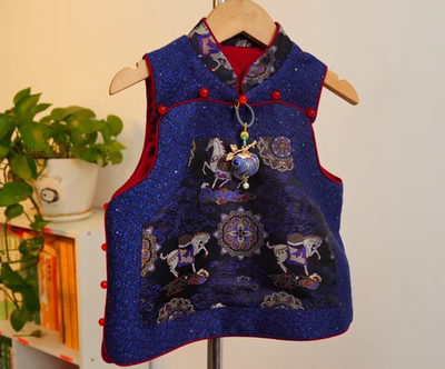 卓苗儿童真丝马甲男女童宝宝上久楷桑蚕丝国风过年服周岁服