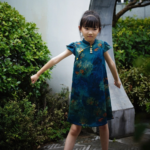 儿童真丝连衣裙女童香云纱100%桑蚕丝裙子亲子装旗袍国风裙