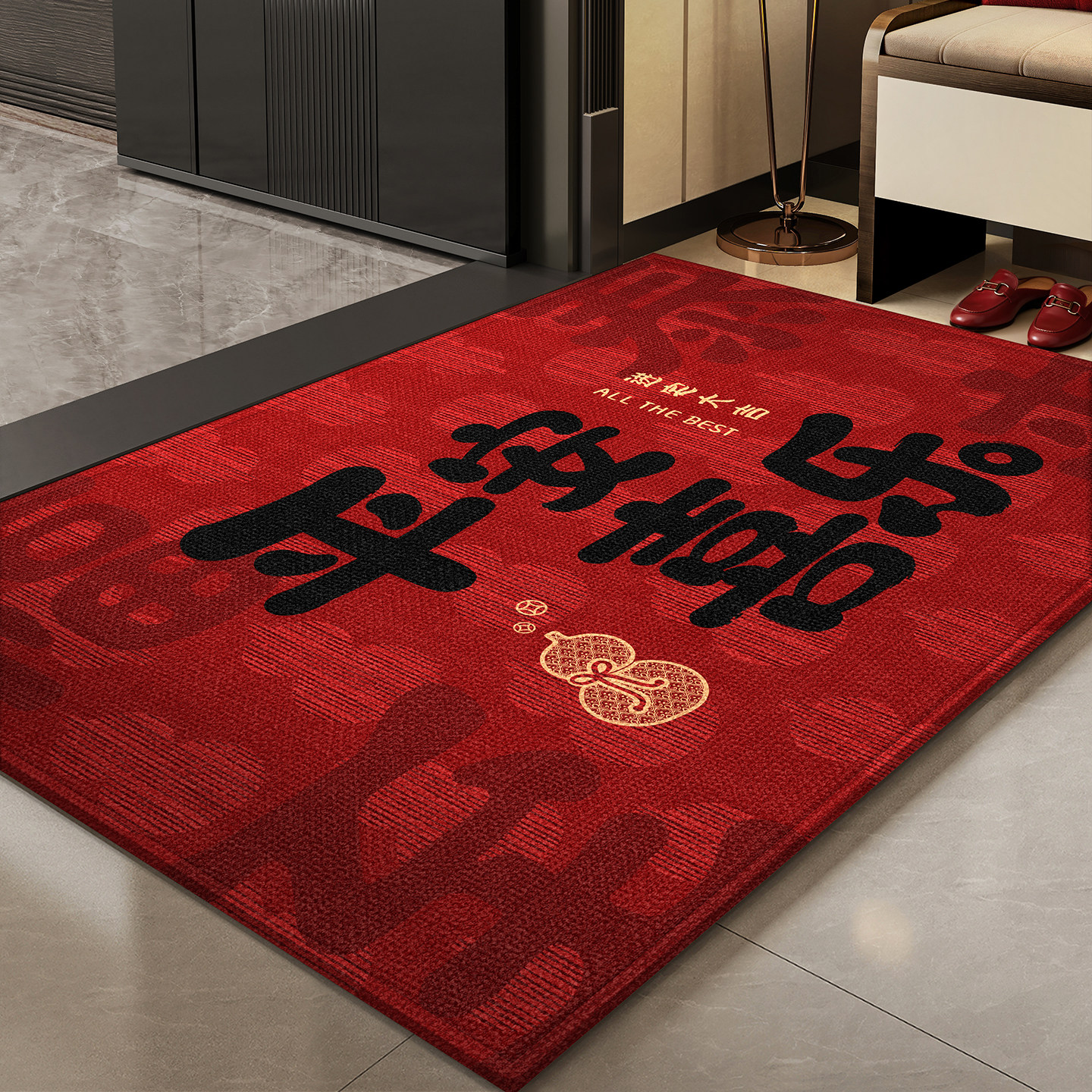 入户门地垫红色家用防滑地毯门口进门门垫高级喜庆玄关可裁剪脚垫