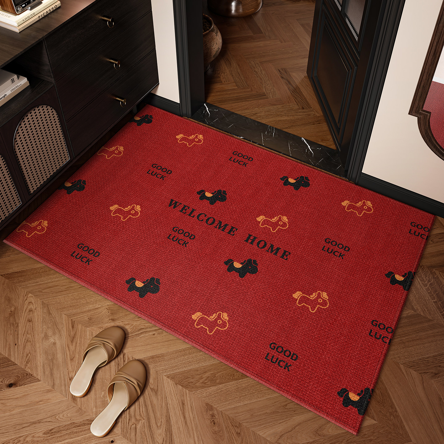 红色入户门地垫新款马年大门口地毯进门耐脏防滑脚垫高级入户门垫,居家布艺,入户地垫,淘宝优惠券,粉丝福利购,淘宝优惠卷