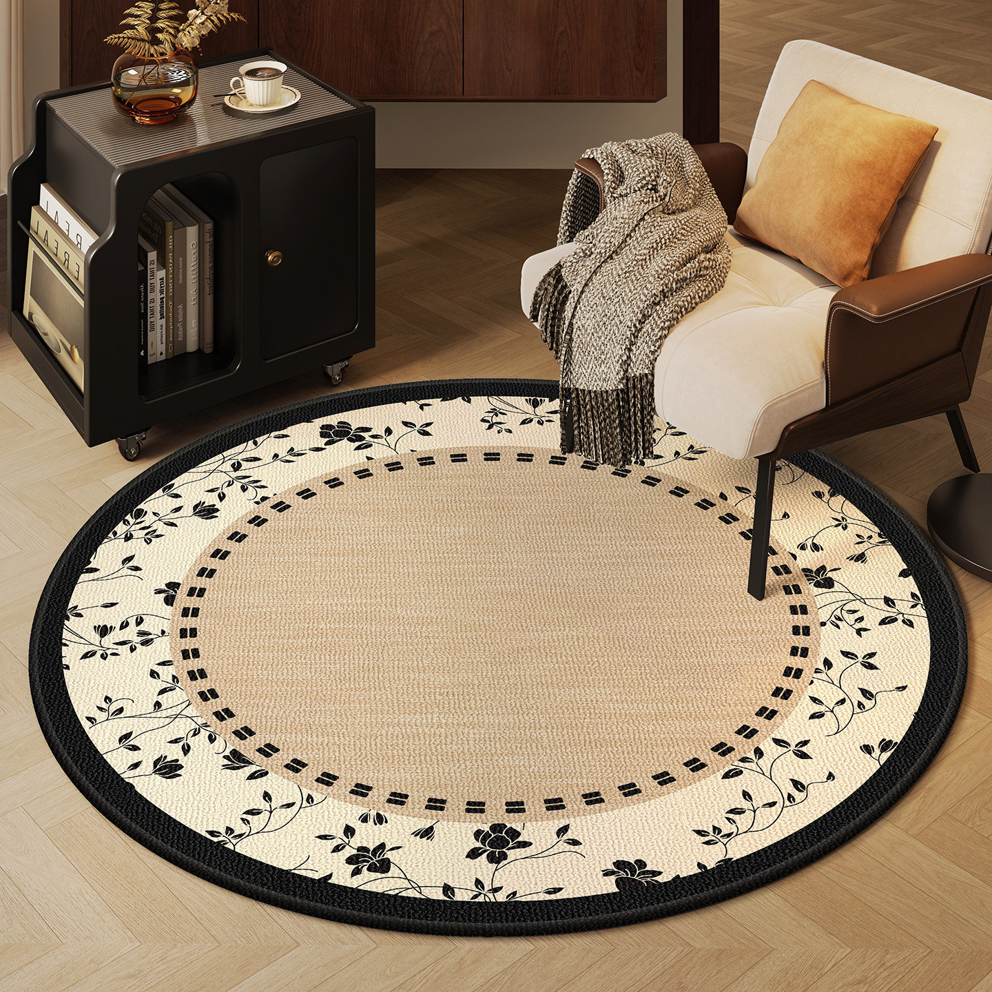 法式圆形地毯地垫客厅复古中古风沙发茶几毯卧室高级感椅子阳台