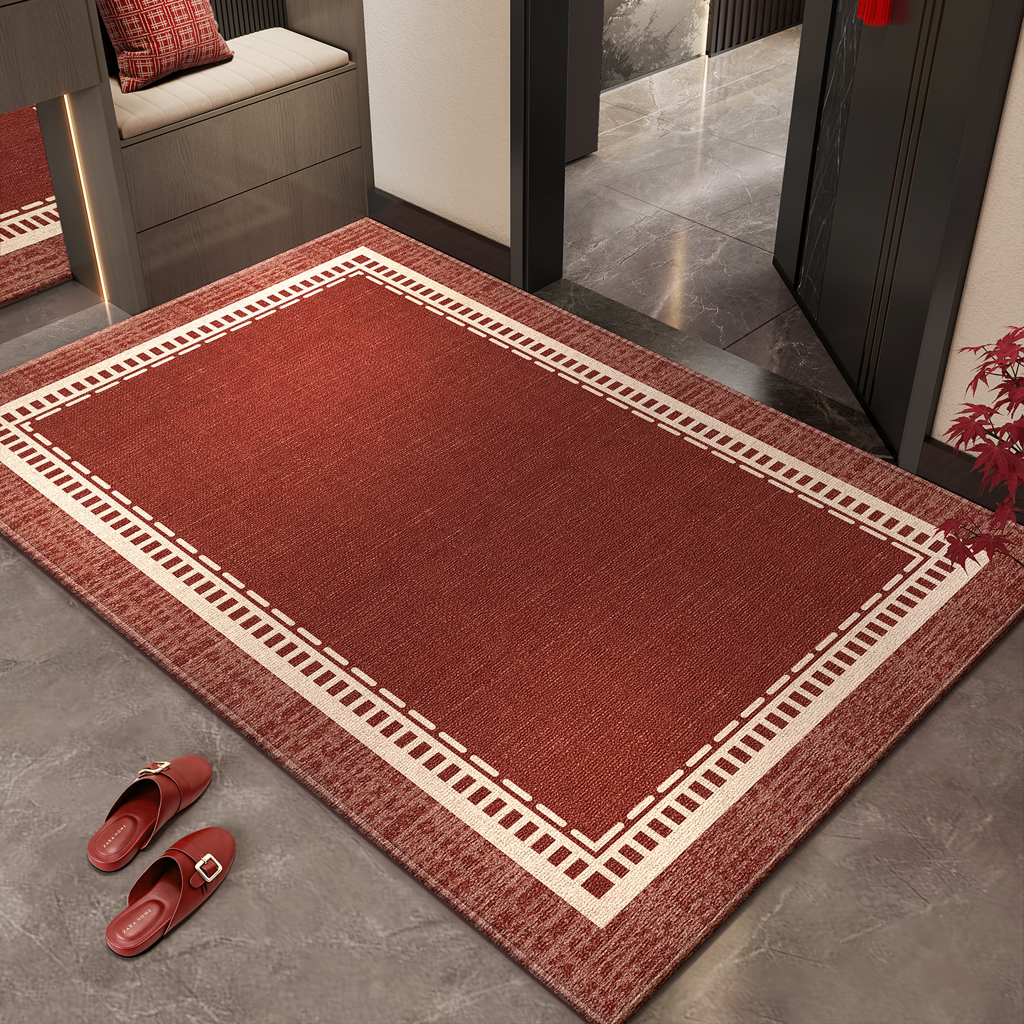 喜庆入户门垫进门地垫乔迁新居红色入户地毯脚垫家用室内防滑垫子