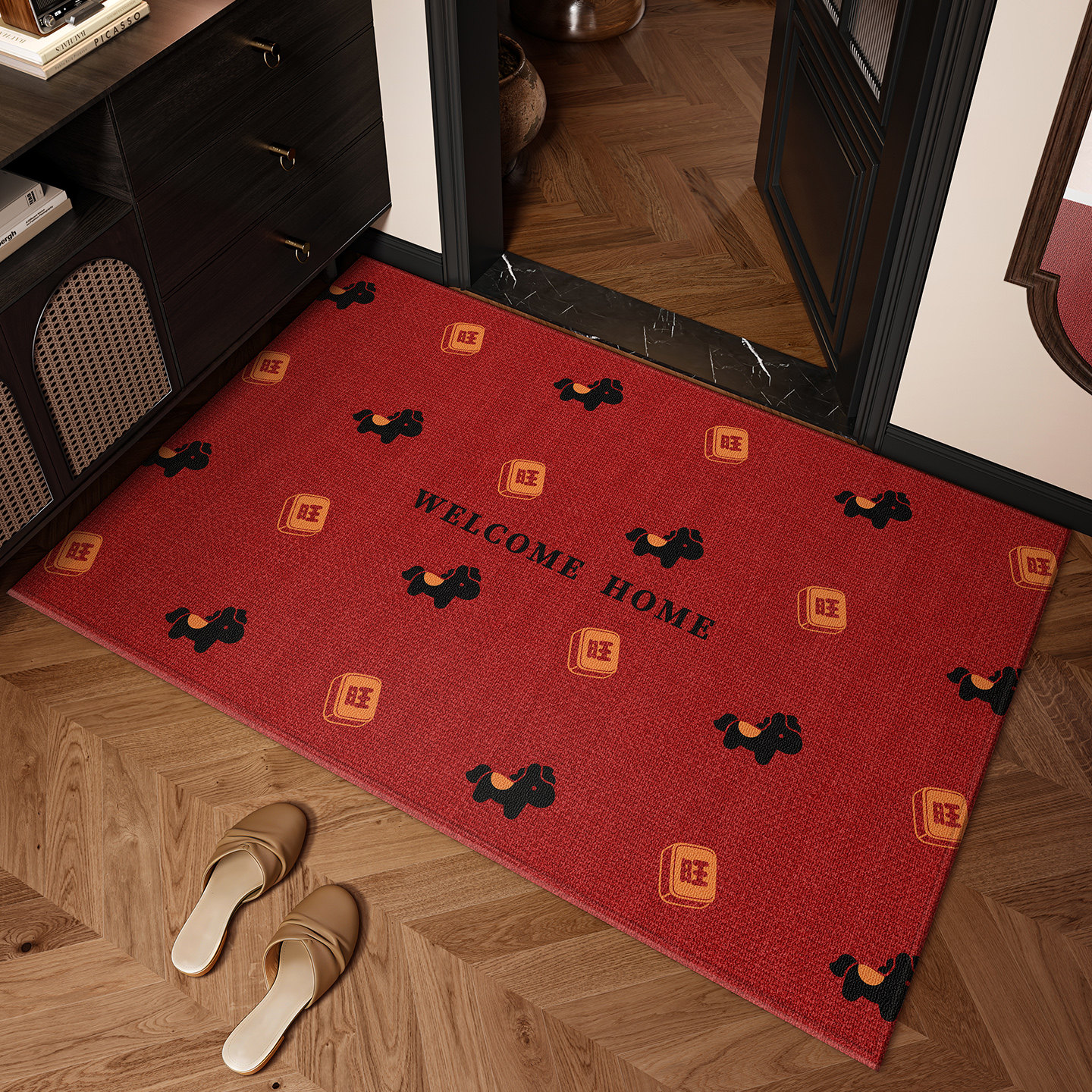 2026新款高级红色门垫入户门地垫乔迁门口脚垫防滑新年地毯可裁剪,居家布艺,入户地垫,淘宝优惠券,粉丝福利购,淘宝优惠卷