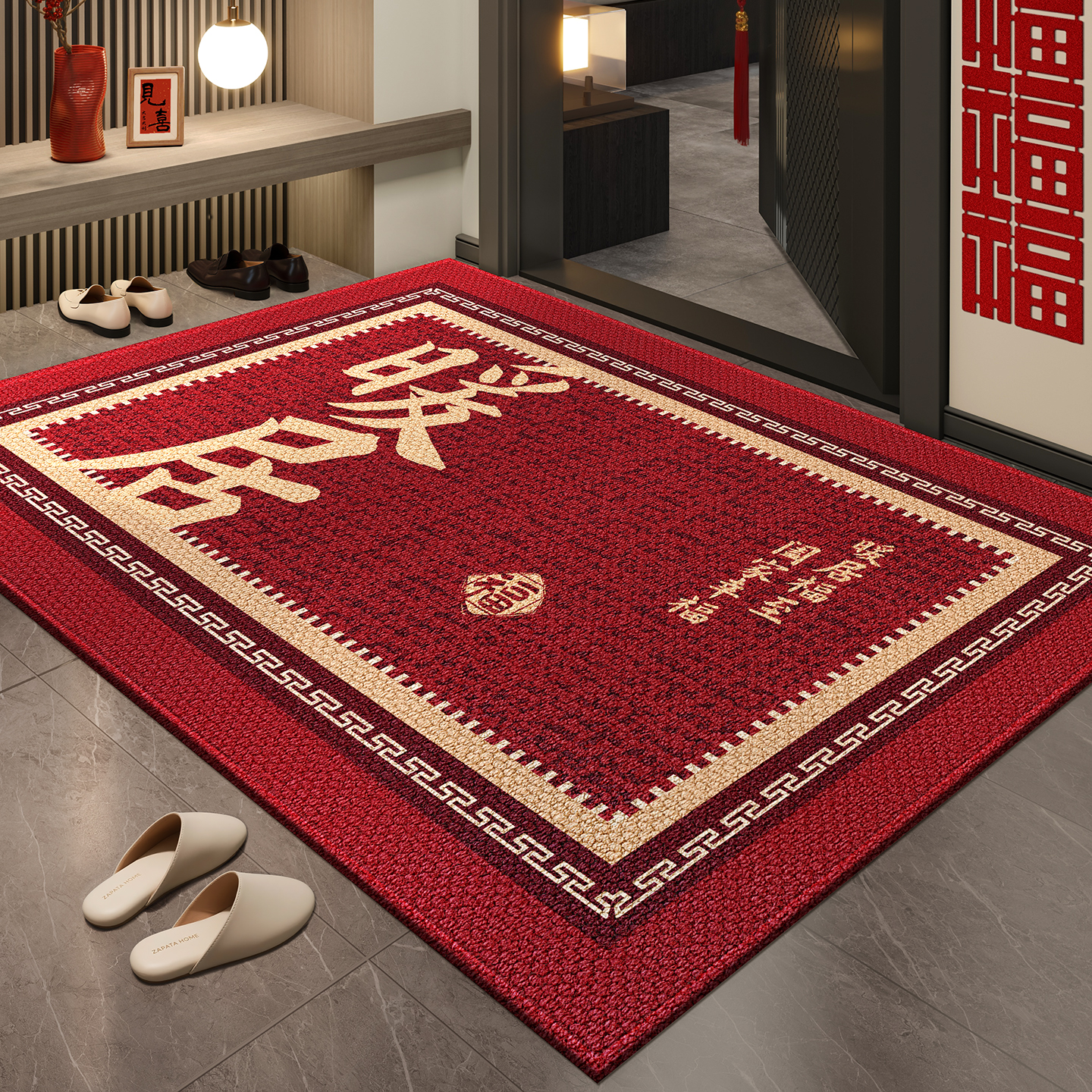 新款红色入户门地垫高端地毯乔迁喜庆进门垫防滑家用门口耐脏脚垫