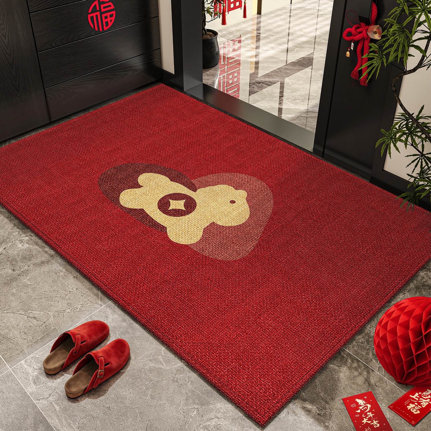 2026新年入户门地垫红色进门脚垫玄关家用室内地毯门口入户门垫,居家布艺,入户地垫,淘宝优惠券,粉丝福利购,淘宝优惠卷