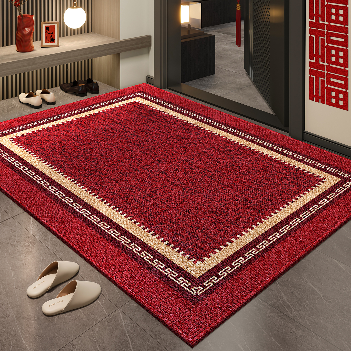 入户门地垫进门脚垫门口地毯红色高端门垫乔迁新款防滑喜庆可定制