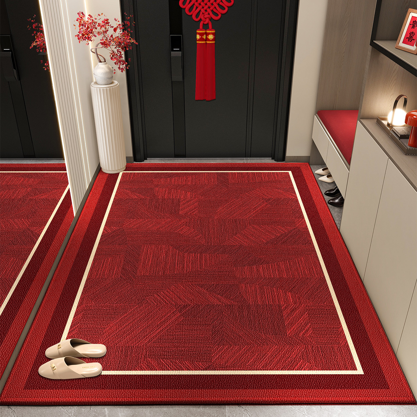 红色入户门地垫喜庆门垫高级玄关地毯家用门口进门防滑可裁剪脚垫,居家布艺,入户地垫,淘宝优惠券,粉丝福利购,淘宝优惠卷