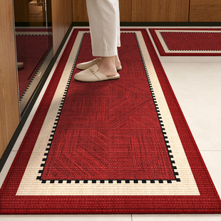 红色厨房地垫喜庆防油防滑脚垫子免洗防滑轻奢厨房专用可裁剪地毯