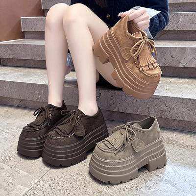 厚底小皮鞋女流苏复古松糕单鞋