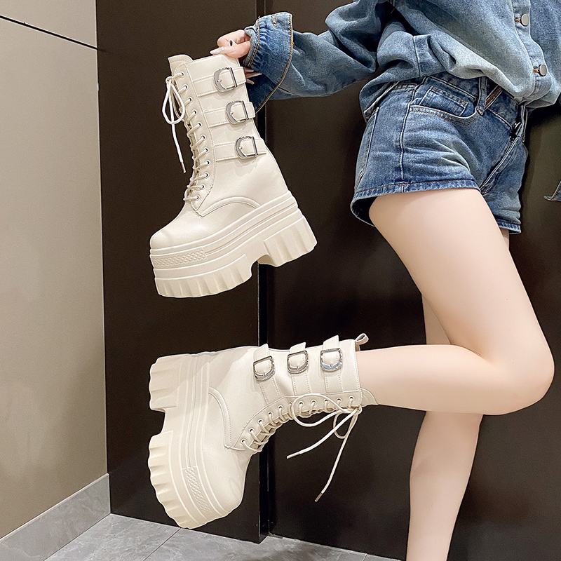 超高跟马丁靴女皮带扣松糕短靴