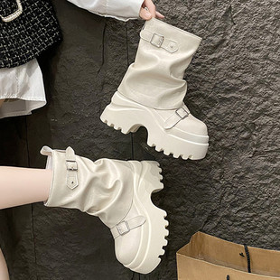 管靴 增高9cm小个子松糕机车裤 厚底马丁靴女英伦风2025年秋季 新款