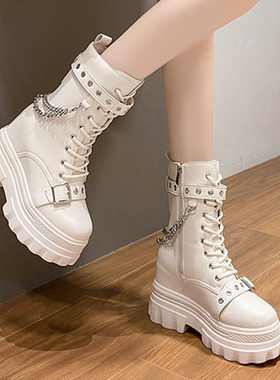 厚底马丁靴女英伦风2025年秋冬季新款韩版内增高11cm链条机车短靴