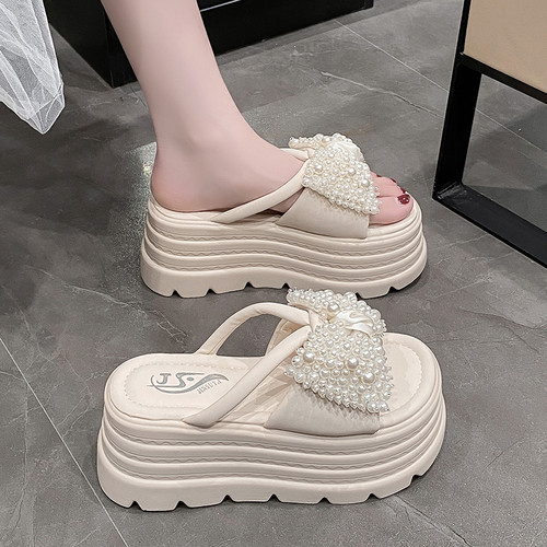 厚底珍珠拖鞋女百搭超火松糕凉拖