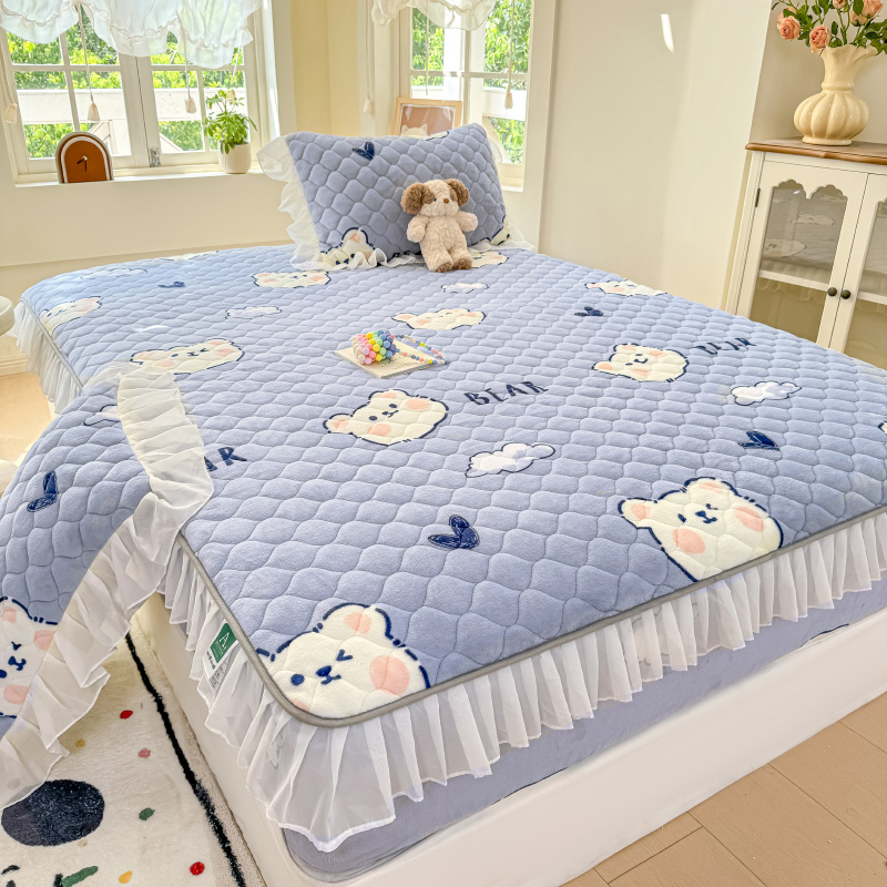 加厚毛绒面夹棉防滑床垫保护套