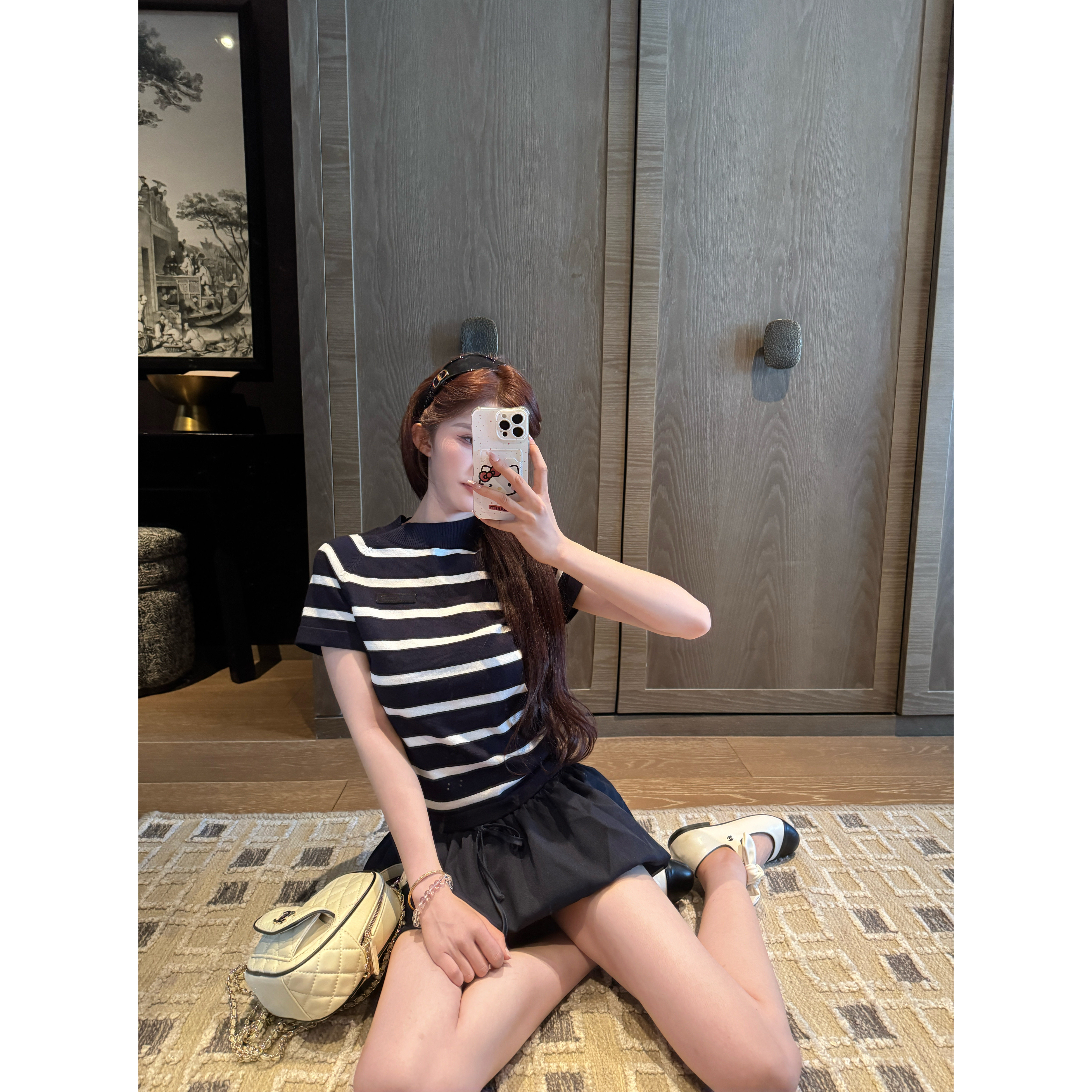 【Cikky定制】条纹小众短袖复古条纹短款T恤针织百搭圆领时尚短裙