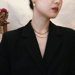 短头花同款 欧美博主同款ins风钛钢金属锁骨链 蛇链 可调节长度
