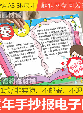 高尔基童年手抄报模板电子版六年级上册快乐阅读书吧手抄报线描稿