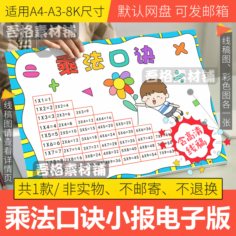 乘法口诀手抄报模板电子版a3小学生九九乘法表手抄报