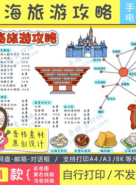 上海旅游攻略手抄报模版电子版暑假上海旅行路线图记手抄报线描稿