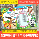 保护野生动植物手抄报模板电子版 环保生物多样性手抄报线稿A3A48K