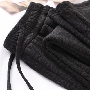 女软糯保暖显瘦百搭运动长裤 竖纹休闲直筒裤 黑色糯米裤 暖冬神裤