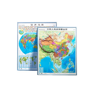 时光学新版地图世界和中国地图拼图初中小学生专用中国地图3d立体 凹凸立体墙贴地理百科办公室挂图墙贴三维沙盘浮雕地貌模型