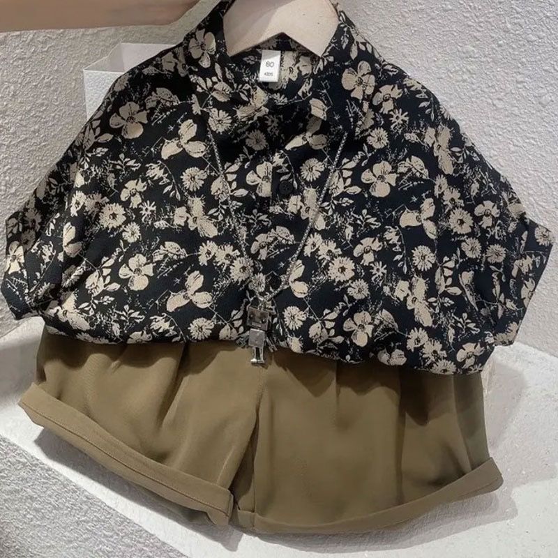 男童夏装套装2025新款潮儿童短袖衣服夏款帅气时髦男孩夏季花衬衫