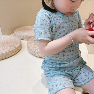 薄款 女童夏装 短袖 睡衣2026新款 碎花家居服两件套 短裤 儿童女宝夏季