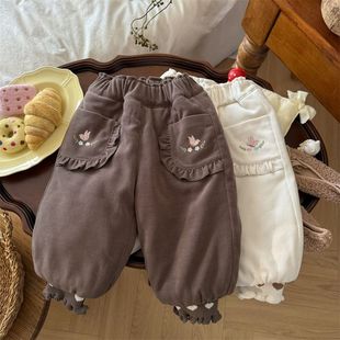 女宝宝柔软三层加厚加绒宽松束脚休闲裤 新款 洋气冬装 女童棉裤