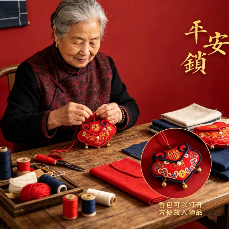 非遗手作宝宝端午平安锁挂脖香包祈福香囊长命锁挂件香包平安符