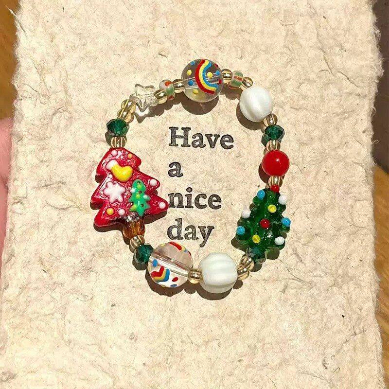 圣诞手链卡通姜饼人圣诞树手串女秋冬首饰圣诞节创意琉璃串珠装饰