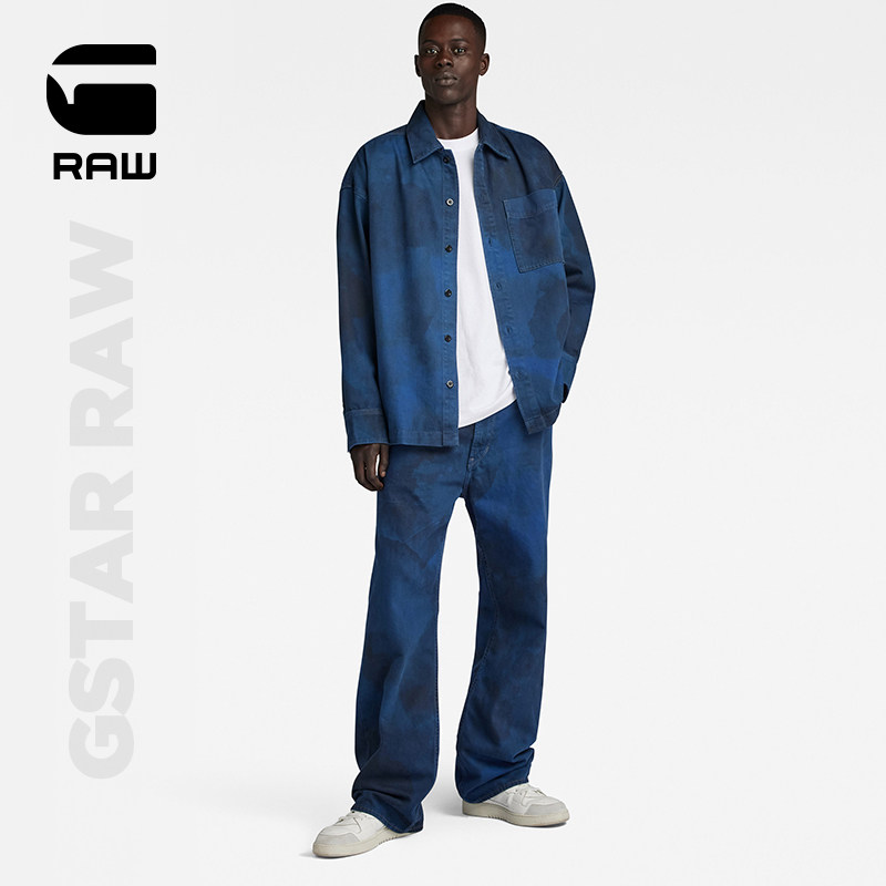G-STAR RAW2023冬新品男女同款宽松全印花13oz牛仔外套衬衫D23007