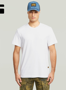 G-STAR RAW Script罗纹圆领舒适百搭简约白色男士短袖T恤D26823