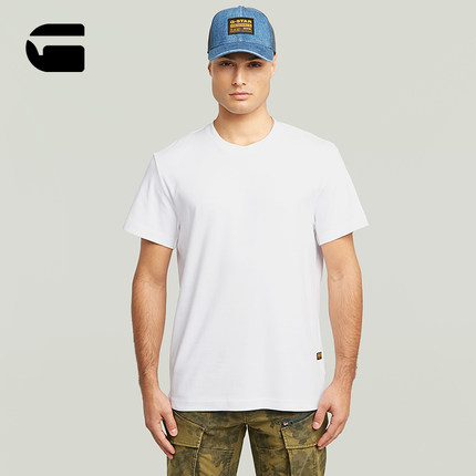 G-STAR RAW Script罗纹圆领舒适百搭简约白色男士短袖T恤D26823