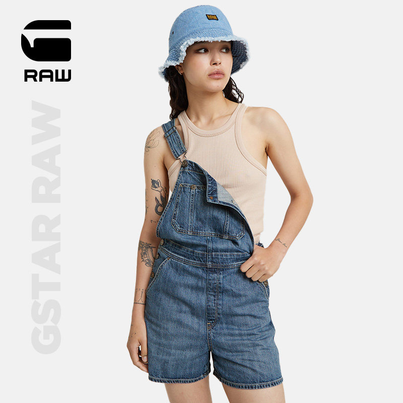 G-STAR RAW女士夏季工装宽松舒适牛仔休闲背带短裤潮背带裤D24388