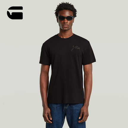 G-STAR RAW艺术字体logo男士Script罗纹圆领潮流短袖T恤男D26823