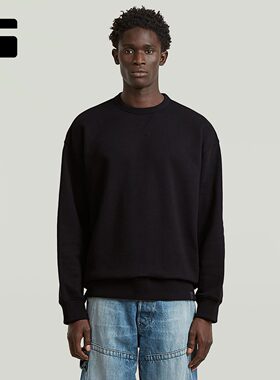 G-STAR厚款弹力GS-01宽松舒适圆领26春季新品黑色百搭卫衣D29327