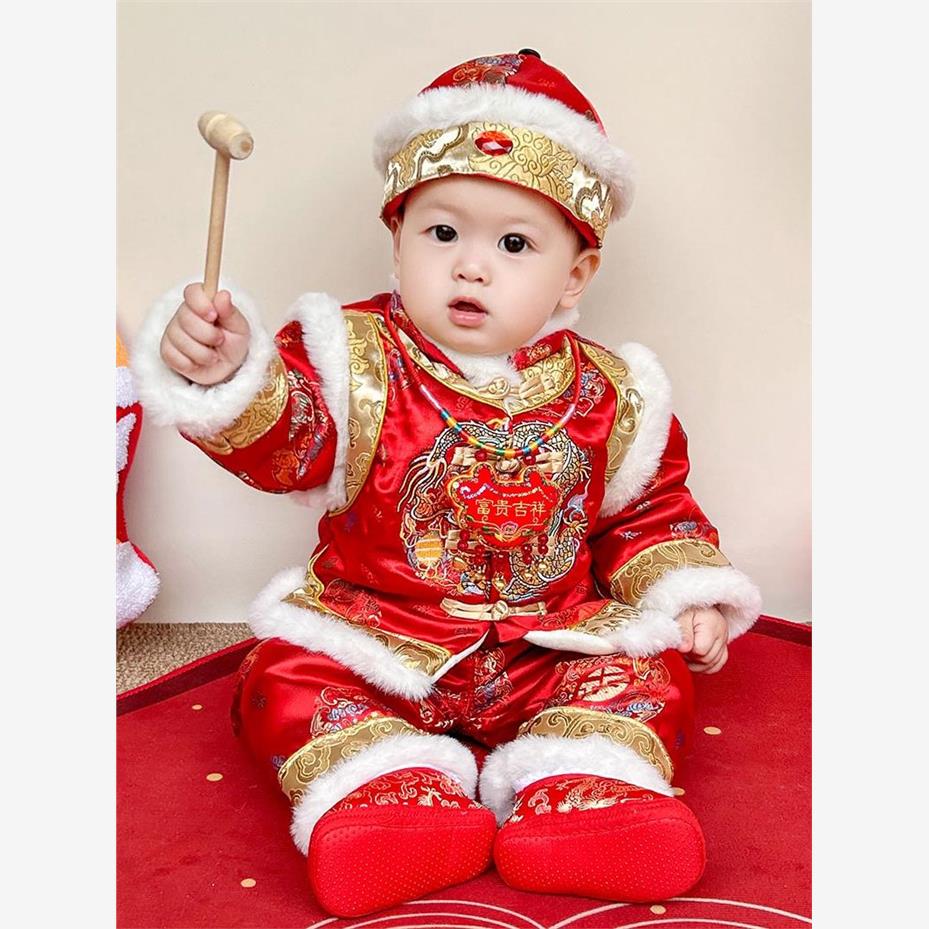 抓周礼服唐装男宝宝一周岁衣服女婴儿百天生日过年拜年服加厚冬装