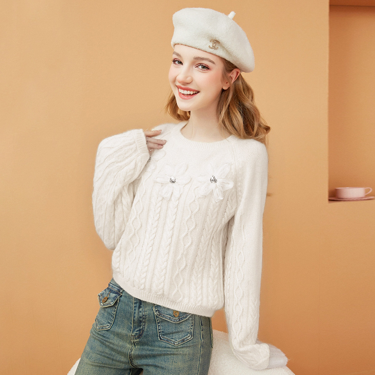 麻花羊毛衫女立体钩花奶呼呼软糯可外穿内搭高级感毛衣针织衫上衣