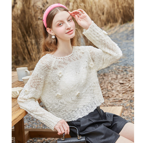 zklin钩花镂空针织衫慵懒风