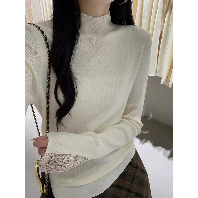 半高领钉珠设计感毛衣女款