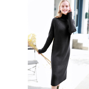 高领毛衣裙连衣裙女配大衣的长款裙子过膝加厚打底修身2025秋冬