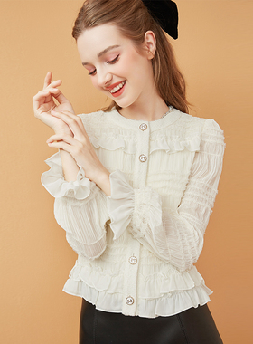 zk lin轻奢风小香风衬衫薄外套富家千金木耳边上衣女2025春秋冬新