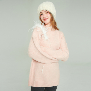 慵懒风软糯高级感超好看毛衣女秋冬2024粉色设计感针织衫上衣外穿