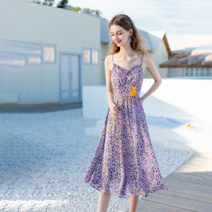 ZKLin仙女香芋紫色碎花吊带连衣裙子2025年春夏新款独特小众设计